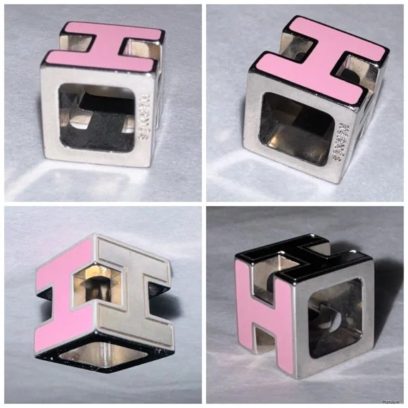 Hermès AUTHENTIC H Cube Cage d’H d’Ash Silver Bubblegum Pink Block Pendant - Picture 12 of 16